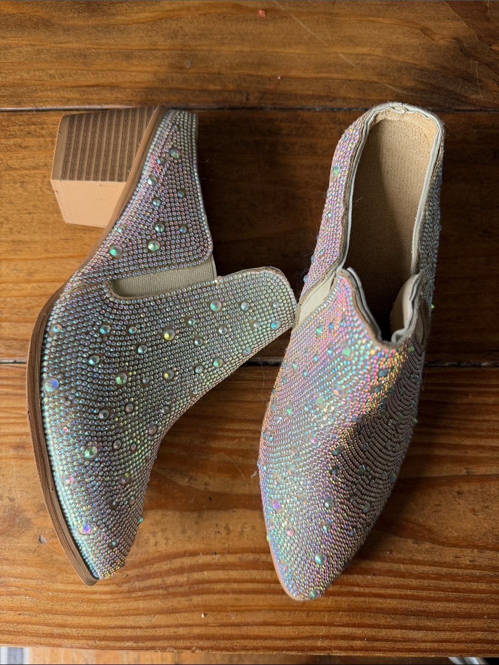 Iridescent Crystal Slip-On Ankle Booties - Women's